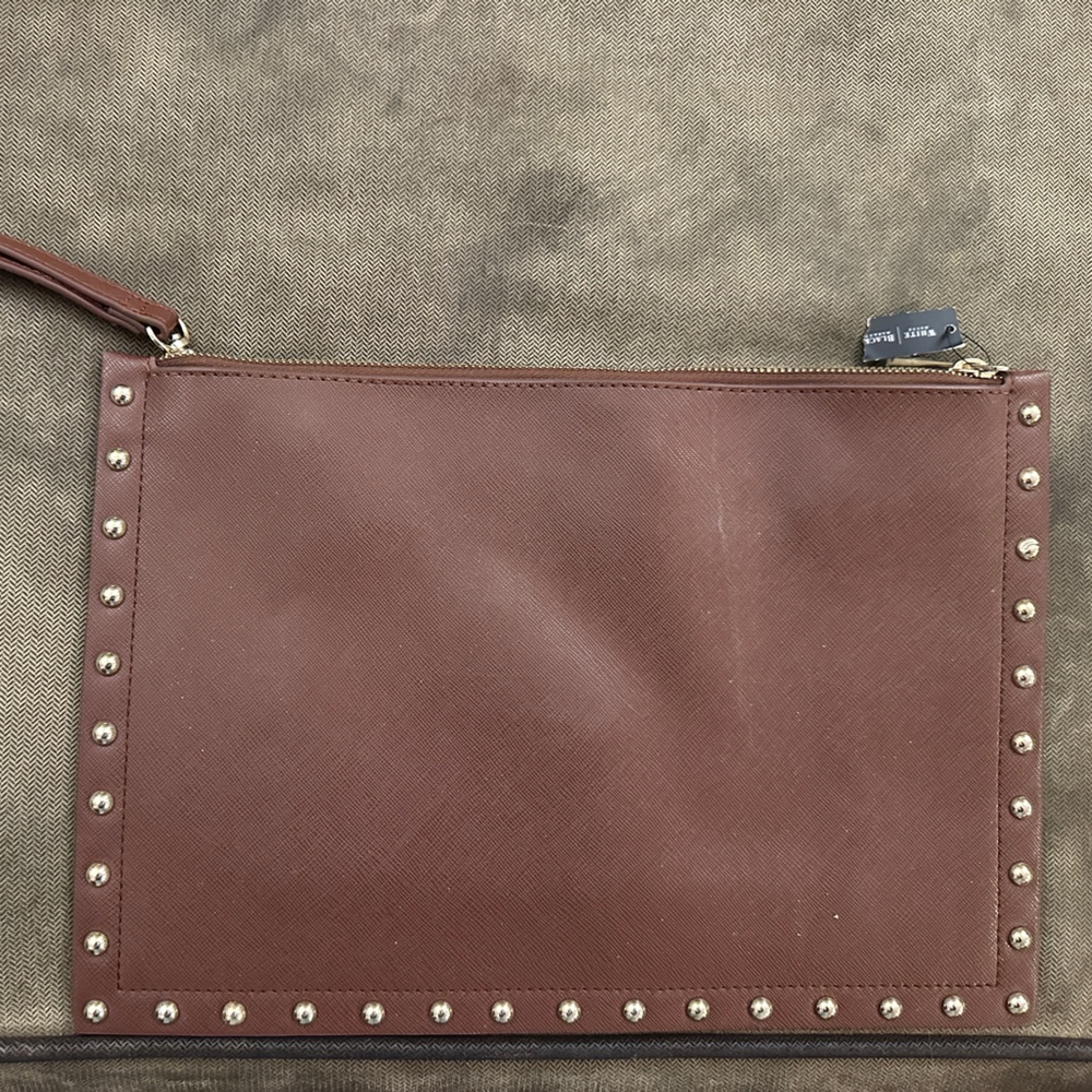 White House Black Market Brown Studded Wristlet Zip Pouch